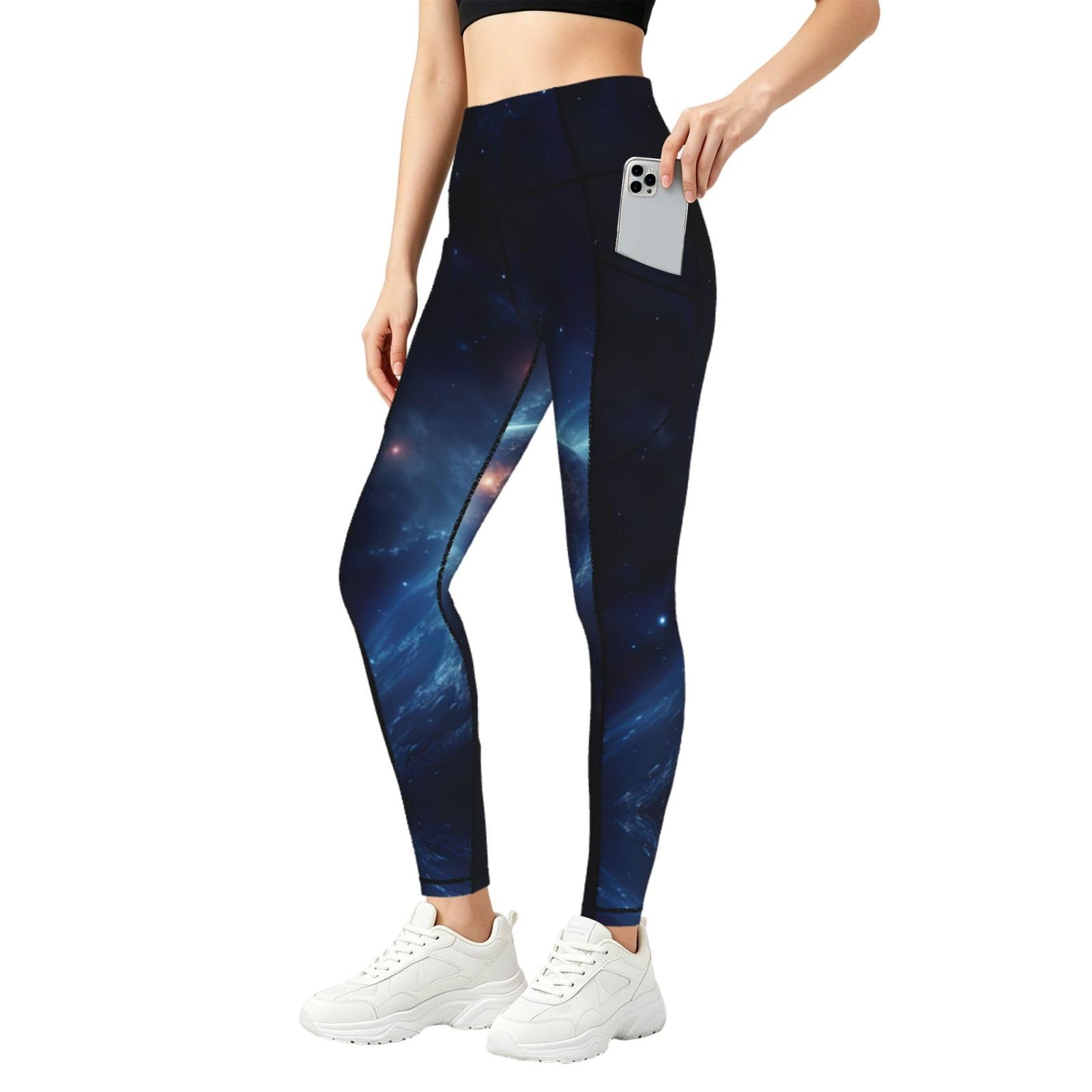Leggings con estampado de sistema solar para mujer con bolsillos prácticos para entrenamiento 8