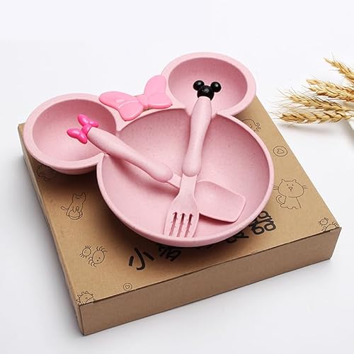 Juego de vajilla de 3 piezas para bebés de Minnie y Mickey Mouse, platos con forma bonita con tenedor y cuchara, utensilios de alimentación sin BPA para niños de 1 a 3 años Juego de vajilla de 3 piezas para bebés de Minnie y Mickey Mouse, platos con forma bonita con tenedor y cuchara, utensilios de alimentación sin BPA para niños de 1 a 3 años