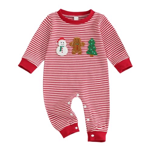 Mieeyali Newborn Baby Boy Christmas Outfits Santa Claus Striped Jumpsuit Romper Xmas Clothes (Red C 3-6 Months)