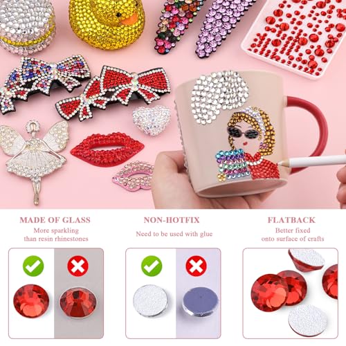 Image of 2000PCS SS16 /4mm Crystal Glass Rhinestones for Bedazzling (Light Red) | Flatback Rhinestones for Crafting DIY Crafts Nail Art Makeup, Light Siam Gems Diamond Charms for Tumbler Shoes Clothing Mug
