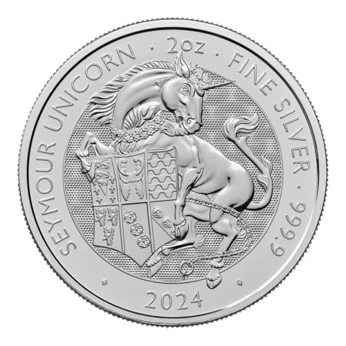 Tudor Beasts Seymour Unicorn 2024 2 Unzen Silbermünze 999,9/1000 Feinsilber, gekapselt