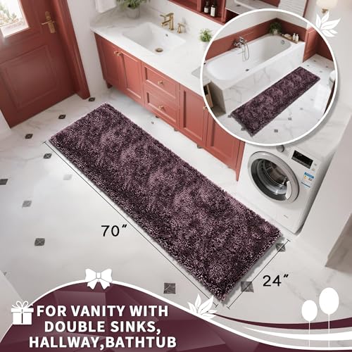 Image of Yimobra Long Bathroom Rugs Runner 70x24 Inch, Extra Thick Soft Absorbent Chenille Bath Mat, Non Slip Machine Washable, Quick Dry Bath Rugs for Bathroom Floor, Tub and Shower, Purple Grey