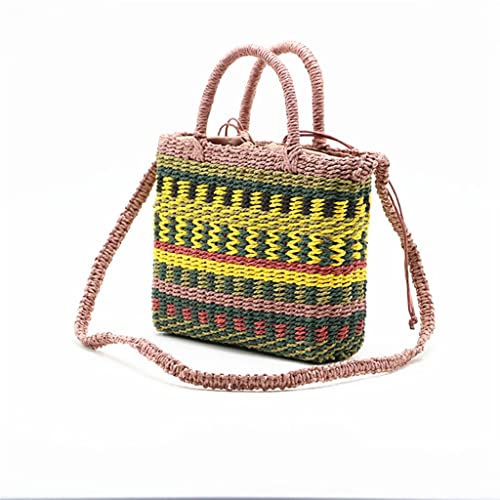 Colorful Woven Women's Bag Handmade Handbag Beach Bag Bohemian Drawstring Shoulder Messenger Bag (Color : Photo Color Size : One Size) (Photo Color One Size) - Image 4
