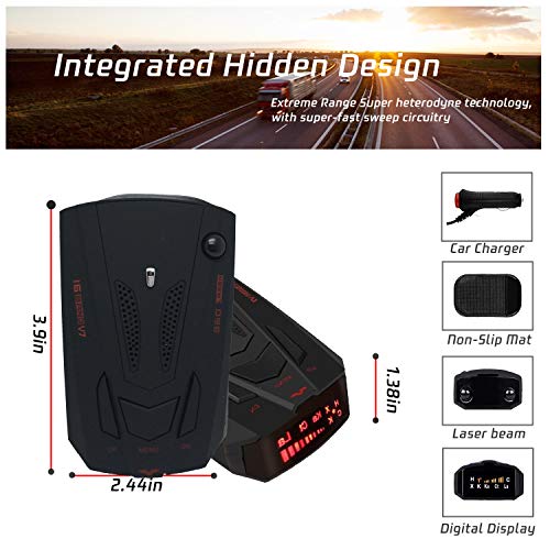 Radar Detector for Cars,Laser Rader Detectors, Voice Prompt Speed, Vehicle Speed Alarm System, Led Display, City/Highway Mode, Car 360 Degree Automatic Detection (Black) - Thumbnail 7