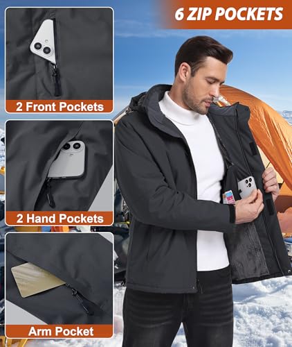 Image of Mens Winter Snow Jacket Waterproof Ski Jackets Snowboard Rain Warm Coat Insulated Hood Fleece Lined