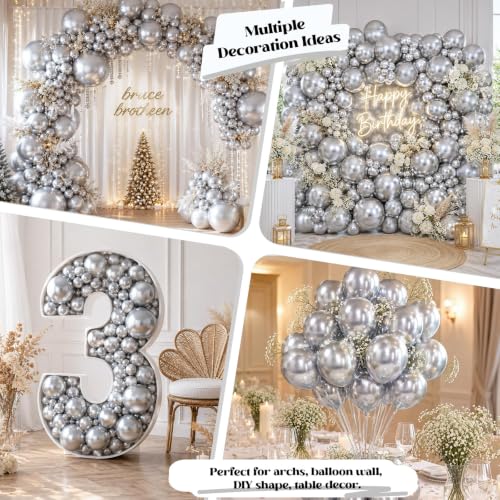 Image of Togvu Silver Balloons 50Pack 5 Inch Small Mini Metallic Chrome Silver Latex
