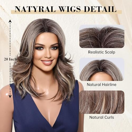 Image of Ash Blonde Wavy Wigs Human Hair for Women, Lace Front Shoulder-Length Bob, Natural-Looking, Heat-Resistant, Lightweight, Ideal for Daily Wear (Brown Mixed Blonde, 20 Inch)