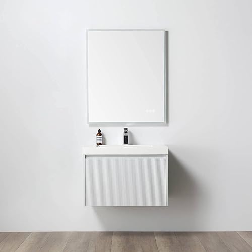 Miniatura 6 de Positano - Tocador de baño flotante de madera con fregadero acrílico (30 pulgadas con fregadero acrílico, blanco mate)