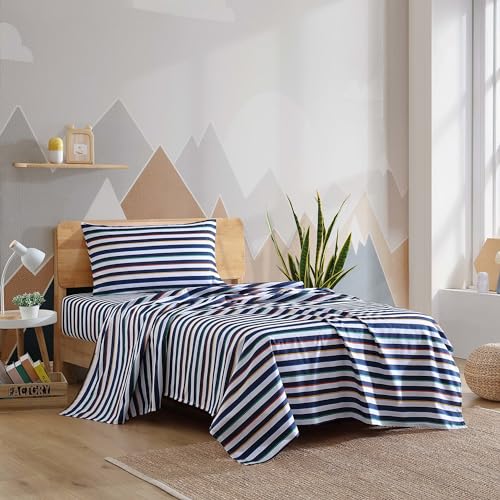 Image of Eddie Bauer Kids - Queen Sheet Set, Ultra-Soft Microfiber Bedding with Fully Elastic Fitted Sheet, Kids Bed Set with Pillowcases, Easy Care Bedding (Stripes Game)