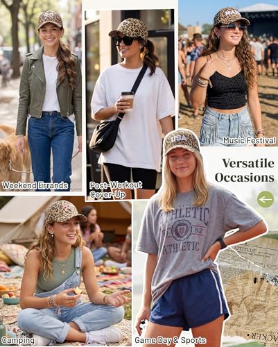 Image of Womens Baseball Cap Trendy Leopard Print Embroidery Cotton Breathable Adjustable Cap for Outdoor & Gifting