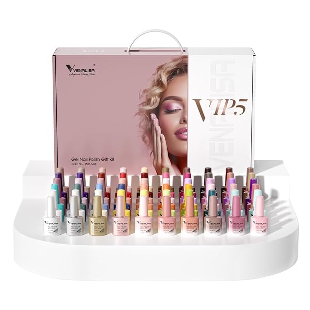 VENALISA VIP5 65PCS Gel Nail Polish Set 60 Colors Glitter Jelly White Nude Pink Red Green Brown Gel