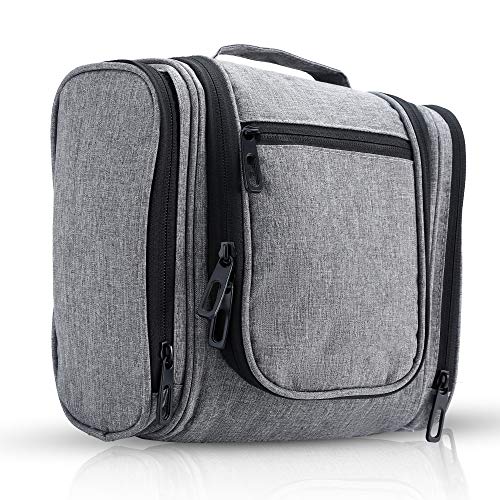 Preisvergleich Produktbild Intirilife Aufklappbare Kosmetiktasche in GRAU Aufhängbarer Polyester Kulturbeutel Reisekoffer mit Tragegriff, Reißverschlüssen, Netz Fächern, Innentaschen und ausfaltbaren Außentaschen