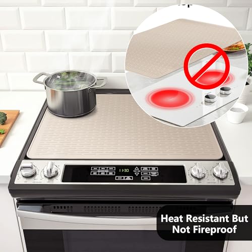 Image of Stove Top Cover for Electric Stove- Range Covers for Electric Stove,Silicone XXL Dish Drying Mat, Glass Cooktop Covers, Flat RV Range top Mats (Taupe Thickened, 30 inchx21 inch)