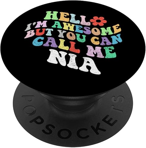 Retro Groovy Hello I'm Awesome But You Can Call Me Nia PopSockets Standard PopGrip