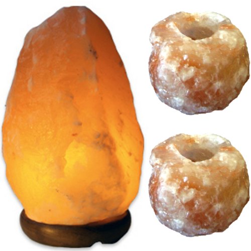 Natural Therapeutic 1x Himalayan Crystal Salt Lamp 2-3kg & 2 Candle Holders