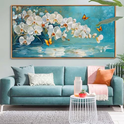 Butterfly Canvas Wall Art for Living Room Teal Large White