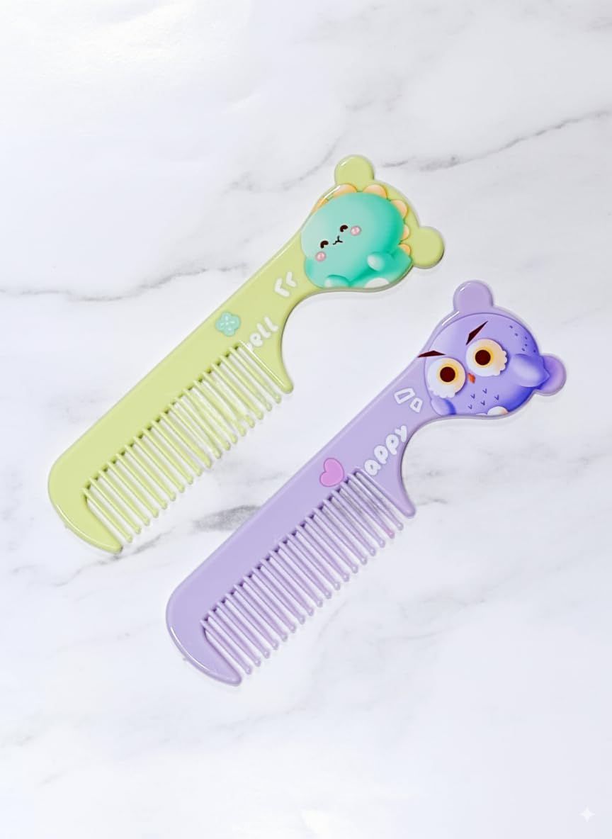 Rachna Soft Ball Tip Bristles Baby Hair Comb Set for Detangling Grooming Healthy Scalp - 7105 - Set of 2 | Colour/Print May Vary 1