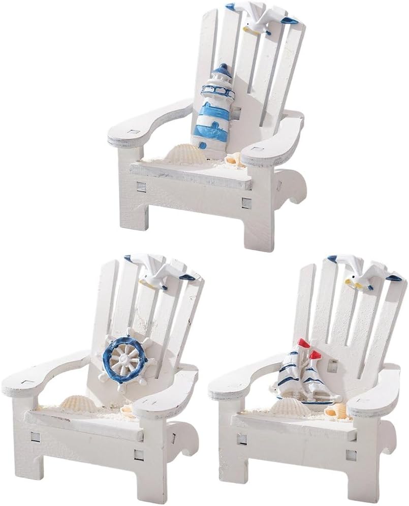3 Pack Wooden Handmade Mini Chair Ornament Beach Decor Nautical Decoration for Bathroom Bedroom Decor Home Decor Article Home Office Desk