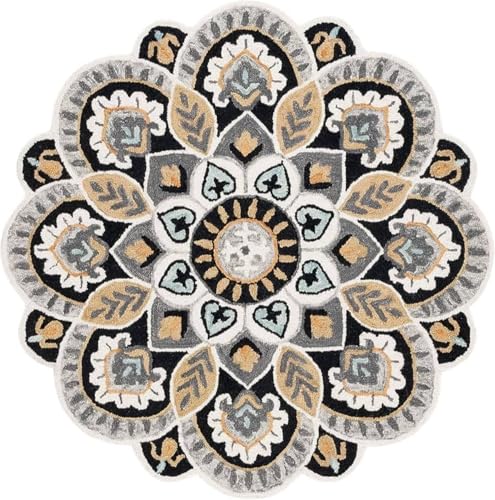 Image of Sifa Carpet Traditional Floral Round Area Rug - Hand-Tufted New Zealand Wool Circular Carpet for Dining Room & Bedroom Weight -15 Pund, Size-5x5 Feet (60x60 Inch Round)
