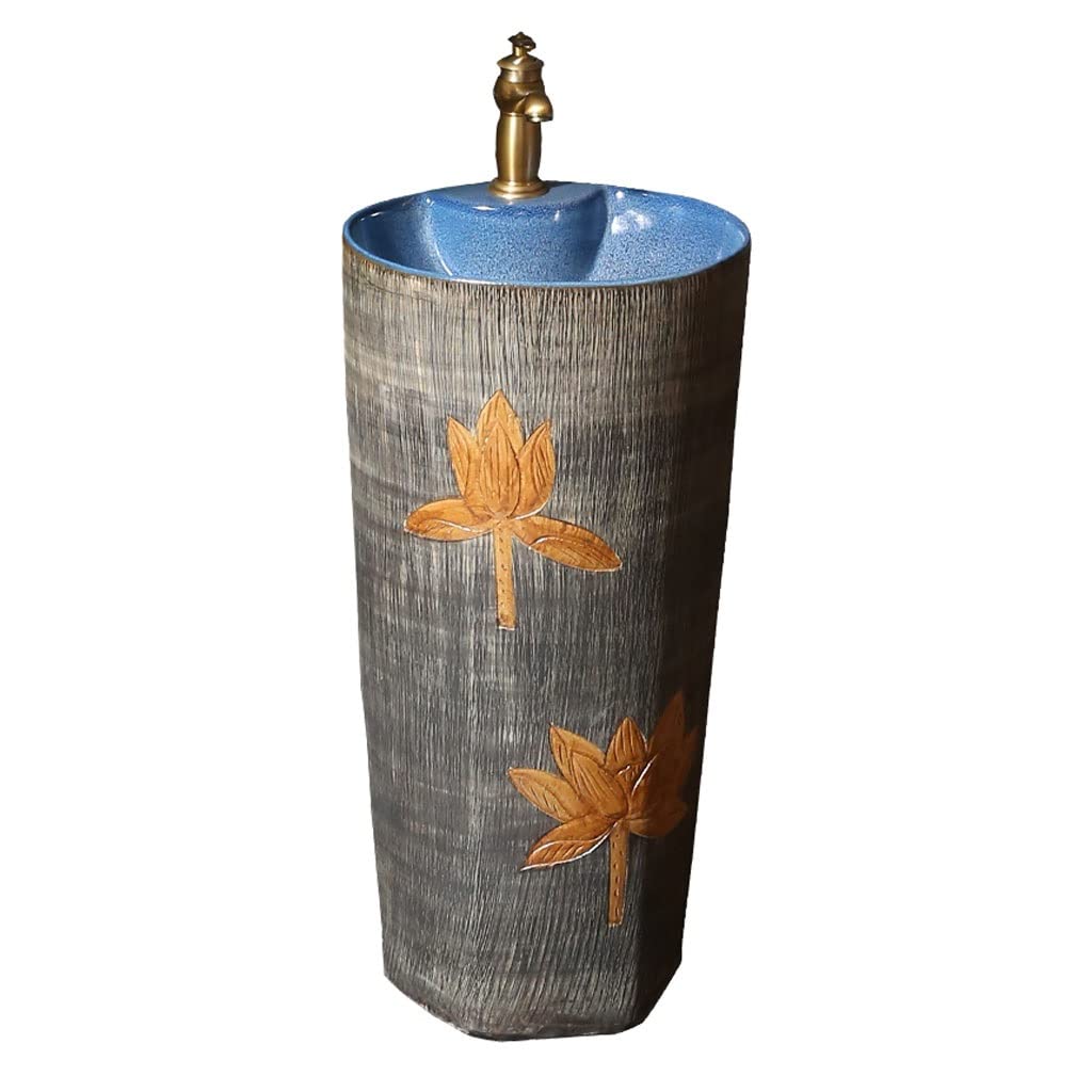 Rkvxcjhdr A Pedestal Sink Pedestal Bathroom Sink Carved Lotus Column Basin Ceramic Washbasin Integrated Pedestal Combo Sink Bathroom Sinks