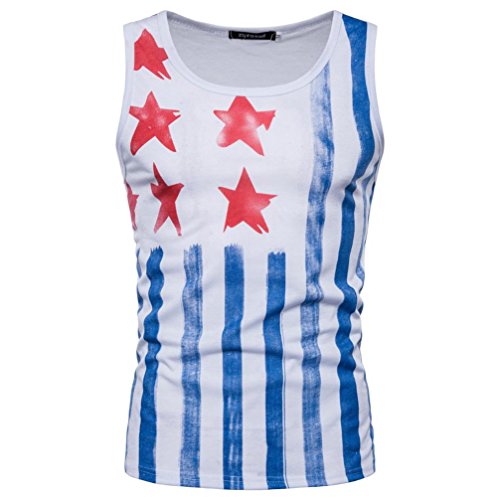 Hirolan Bekleidung Ärmellos T-Shirt Herren Oberteile Beiläufig amerikanisch Flagge Gedruckt Rundhals Weste Bluse Sportswear Quick Dry Sleeveless Sport Shirt Tank Tops (Weiß, XL) Cover