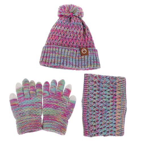 BESTYASH Knitted Children's Winter Hat Gloves Scarf Toddler Beanie Cap Soft Gloves Neck Warmer Violet