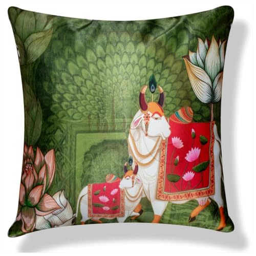 Image of Decorative Satin Sofa Cushion Covers Set of 5, 16 x 16 Inches, Multicolor Floral Printed Pillow Covers for Living Room, Bedroom, Couch & Sofa, Soft Glossy Fabric, Zipper Closure