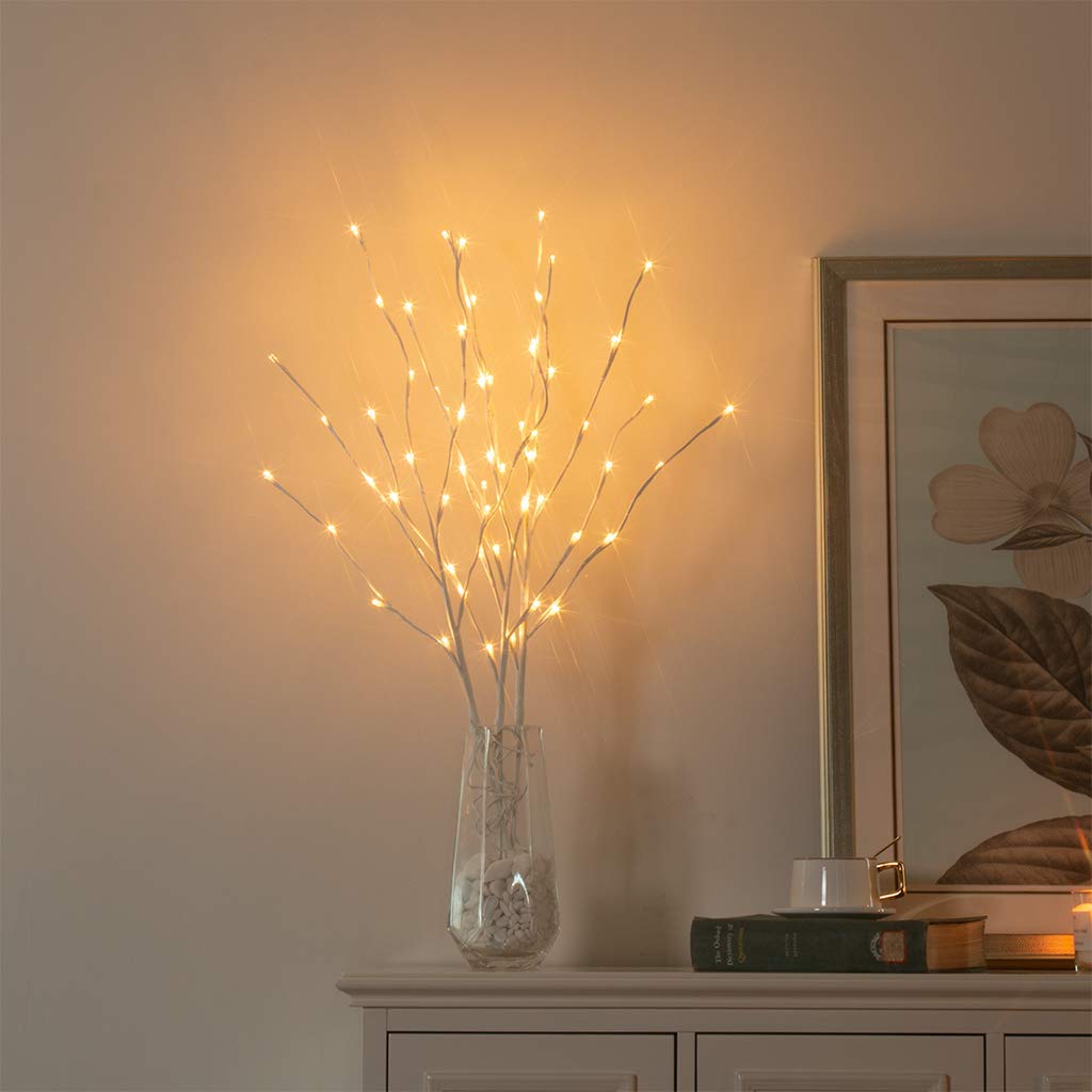 Vanthylit3PK 30'' Lighted Pathway Light White Willow Twig Branches with 60 LED Warm White Waterproof Plug in for Outdoor and Indoor Decor