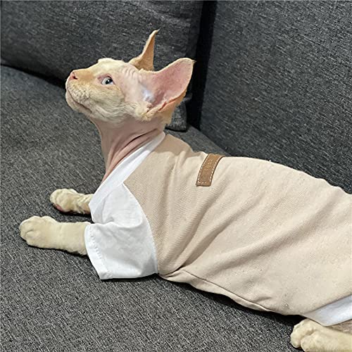 ZHIHAN Sphinx Chat vêtements été Pur Coton Gilet Fin T-Shirt Anti-Off et hypoallergénique, T-Shirt avec Manches, L