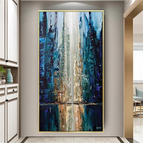 Peinture à l'huile bleu foncé HOLEILUCK grand format 60x135 cm avec son cadre doré élégant
