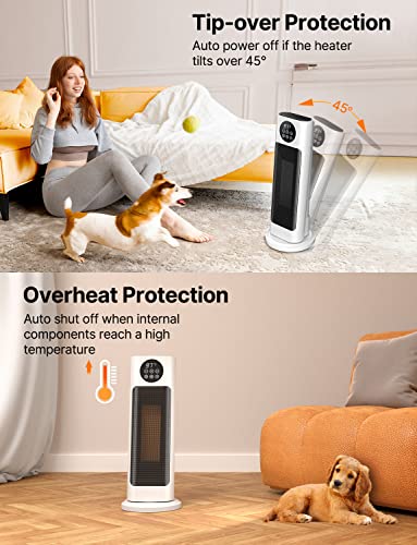 Tower Space Heaters For Indoor Use, Portable Heater With Adjustable Thermostat, 1500W Ptc Electric Heater With Eco Modes, Remote, 1-9H Timer, Fast Safety Heat, Heater For Bedroom Office Home #TOP4
