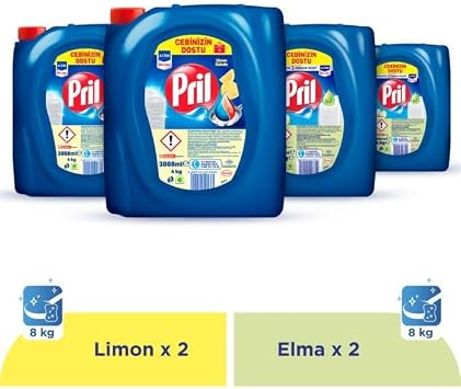Pril Sıvı Bulaşık Deterjanı 4x4kg (Limon & Elma), 16kg Temizlik Gücü