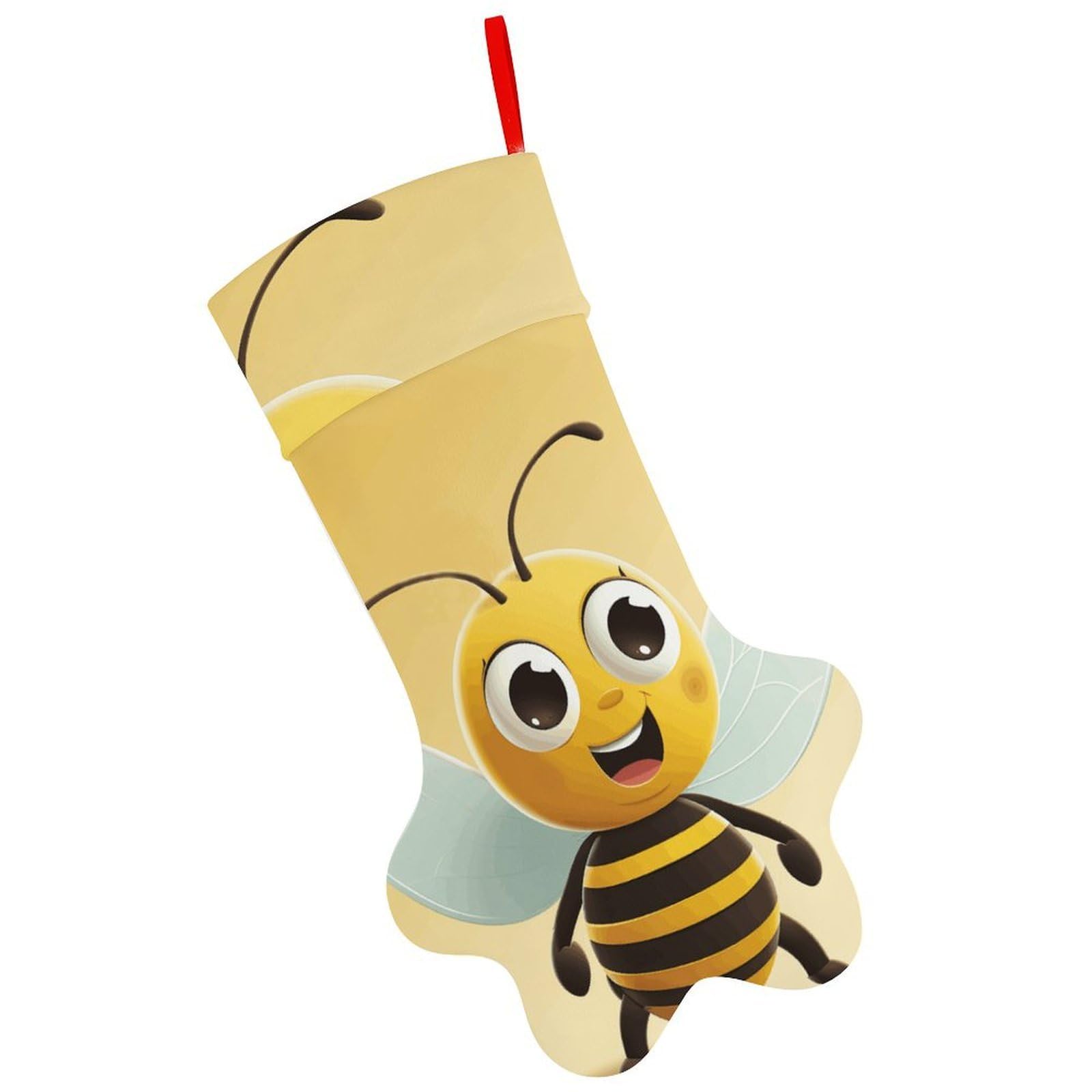 Cartoon Bee Christmas Stocking Soft Comfortable Christma Sornaments Stocking Cute All-Printed Dog-Paw Stockings for Xmas Eve Party Fireplace Tree Gift Decoration