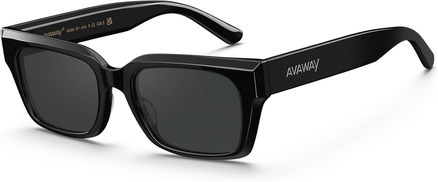 AVAWAY Chunky Rectangle Sunglasses for Men Women, Polarized Trendy Large Acetate Frame UV400 Protection Driving Sun Glasses