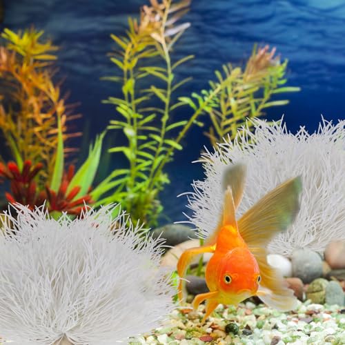 Image of 2pcs Aquarium Plants Decorations Artificial Fish Tank Plants Fish Tank Decorations Plastic Fishes Tanks Accessories Small Large Aquarium Decoration Plastic Artificial Plant(White)