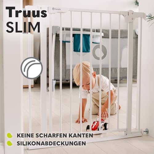 Lionelo Truus Slim Sicherheitstor, Verstellbare Breite von 75 bis 105 cm mit Press-Fit, Höhe 77 cm, Öffnung in beide Richtungen, Selbstverriegelung, abgerundete Kanten