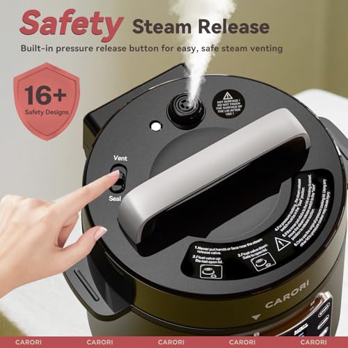 Image of 9-in-1 Electric Pressure Cooker 6 Qt, Stainless Steel Inner Pot, Programmable 12 Multi-Function Cooker with Safe Vent Design, Rice Cook, Slow Cook, Saute, Warmer & Sterilizer, Black