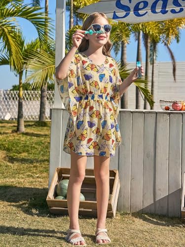 Image of Haloumoning Girls Chiffon Swim Beach Cover Up Kids Cute Elastic Waist Printed Bathing Suit Coverups 5-14 Years