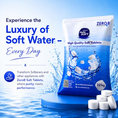 Image of Zero B Water Softener Salt Tablets 40 Kg | Premium Water Purification Salt for Efficient Softener Performance | Soft Water Solution for Home, Office & Industrial Use | Number Of Salt Bags 02