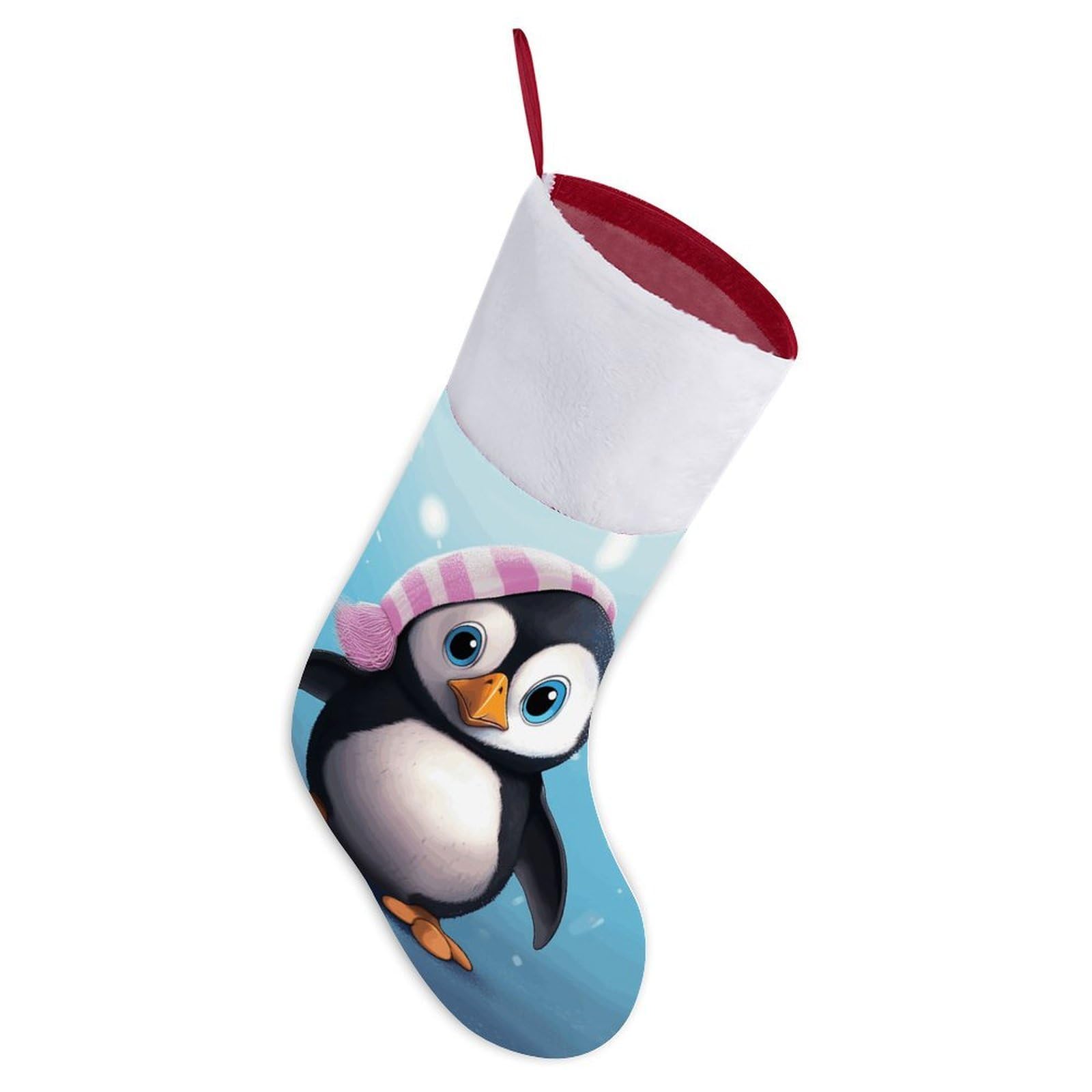 Lovely Penguin Christmas Stocking Comfortable Super Soft Plush Cuff Christma Stocking Xmas Eve Party Fireplace Tree Gift Decoration Socks for Family Holiday Party Gifts