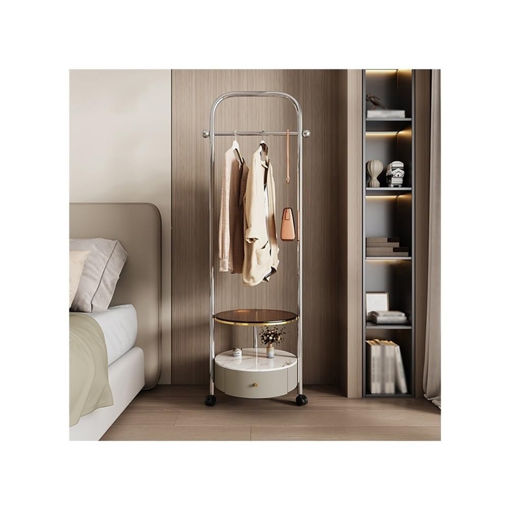 AILIUXIAOYAN Coat Rack Bedroom Coat Rack Shelves Bedside Table Integrated Floor-standing Movable Hanger Living Room Bedside Storage Bag Rack(Gray Apricot)