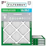 FilterBuy 14x18x1 MERV 8 Pleated AC Furnace Air Filter, (Pack of 4 Filters), 14x18x1 – Silver