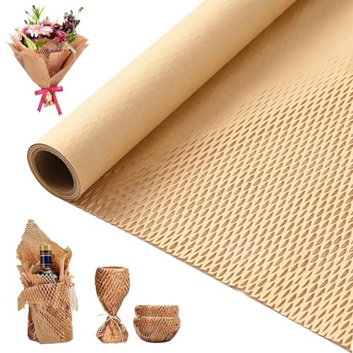 Papier Emballage Kraft en Nid D'abeille, Rouleau de papier Gaufré 30 cm x 30 M, papier Brun Gaufré, Rouleau de papier Kraft, pour L'emballage Stockage et...