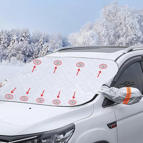GUODSKHOO Couverture Pare-Brise Hiver Magnétique avec 9 Aimants et Cache Rétroviseur - Protection Anti Neige, Givre, Gel, UV et Poussière - 160 * 117cm / 63...