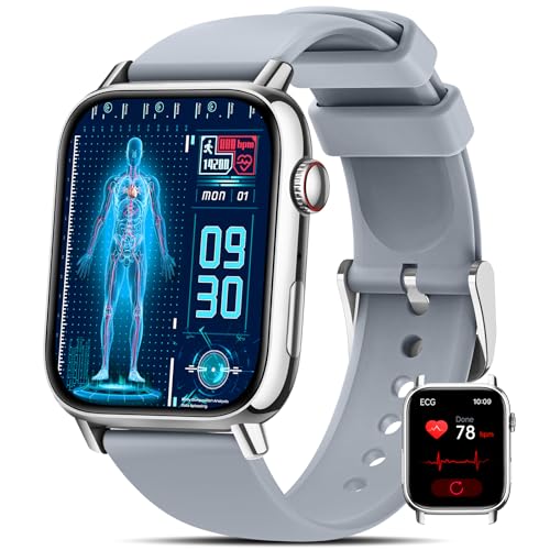 DEKELIFE Smartwatch Herren Damen mit ΒΙυτｚυcker/EKG/HRV/ 1.83' Fitness Gesundheitsuhr mit 24h Herzfrequenz/Blutdruck/SPO2/Schlaf/SOS-Notruf, 145+ Sportmodi Fitnessuhr Schrittzähler iOS Android Silber