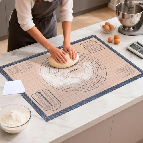 Lazymi Verdickt Backunterlage Silikon Groß 71 x 51cm, Antihaft Backmatte rutschfest Teigmatte Ausrollmatte Arbeitsmatte mit Messung Silikonmatte Backen für Fondant Pizza Brot Matte, BPA Frei (Grau)