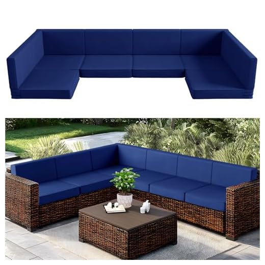 Codi 14-Piece Outdoor Cushions for Patio Furniture, 6 Seat (25.6'' x 25.6'') Waterproof Replacement Cushion Set - High-Density Foam, UV Resistant, Fits Wicker & Rattan Sectional Sofas - Navy