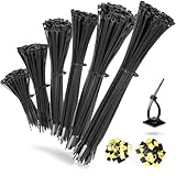 ATPWONZ 700pcs Cables Organizador - 600 pcs Bridas y 100pcs Soportes Autoadhesivos Superglue 5 Tamaños Diferentes 80/100/120/150/200/300 mm (Negro)