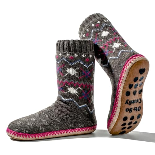 Image of cosyone1997 Slipper Socks for Women Warm Fuzzy Non Slip Soft Sole | Sherpa lining, padded sole, stretchy cuff and gripper dots for bedroom or lounging; gift-ready box, machine washable