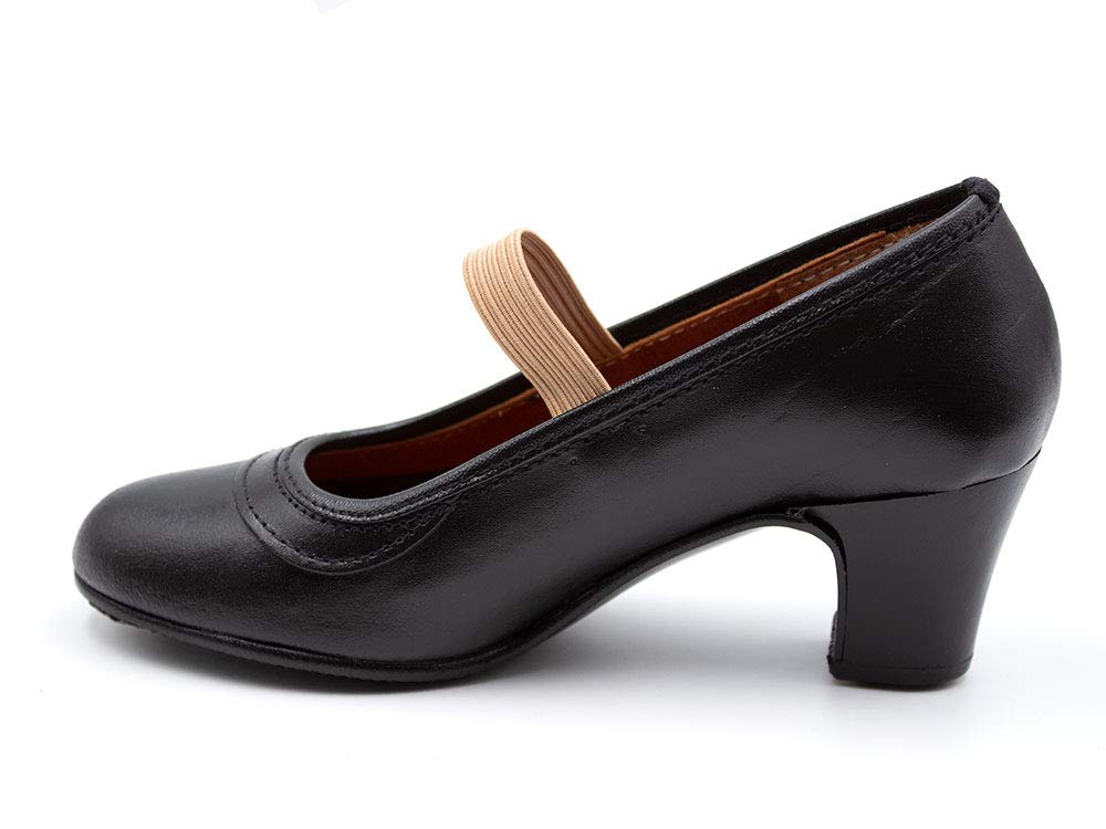 Malaca - Zapato Profesional de Baile, Fabricado en Piel, Cierre de Goma elástica, tacón y Suela con Clavos, para: Niña